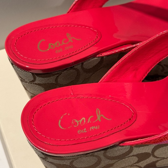 Coach - Gabriela Wedge Red and Brown Sandals - Picture 13 of 15